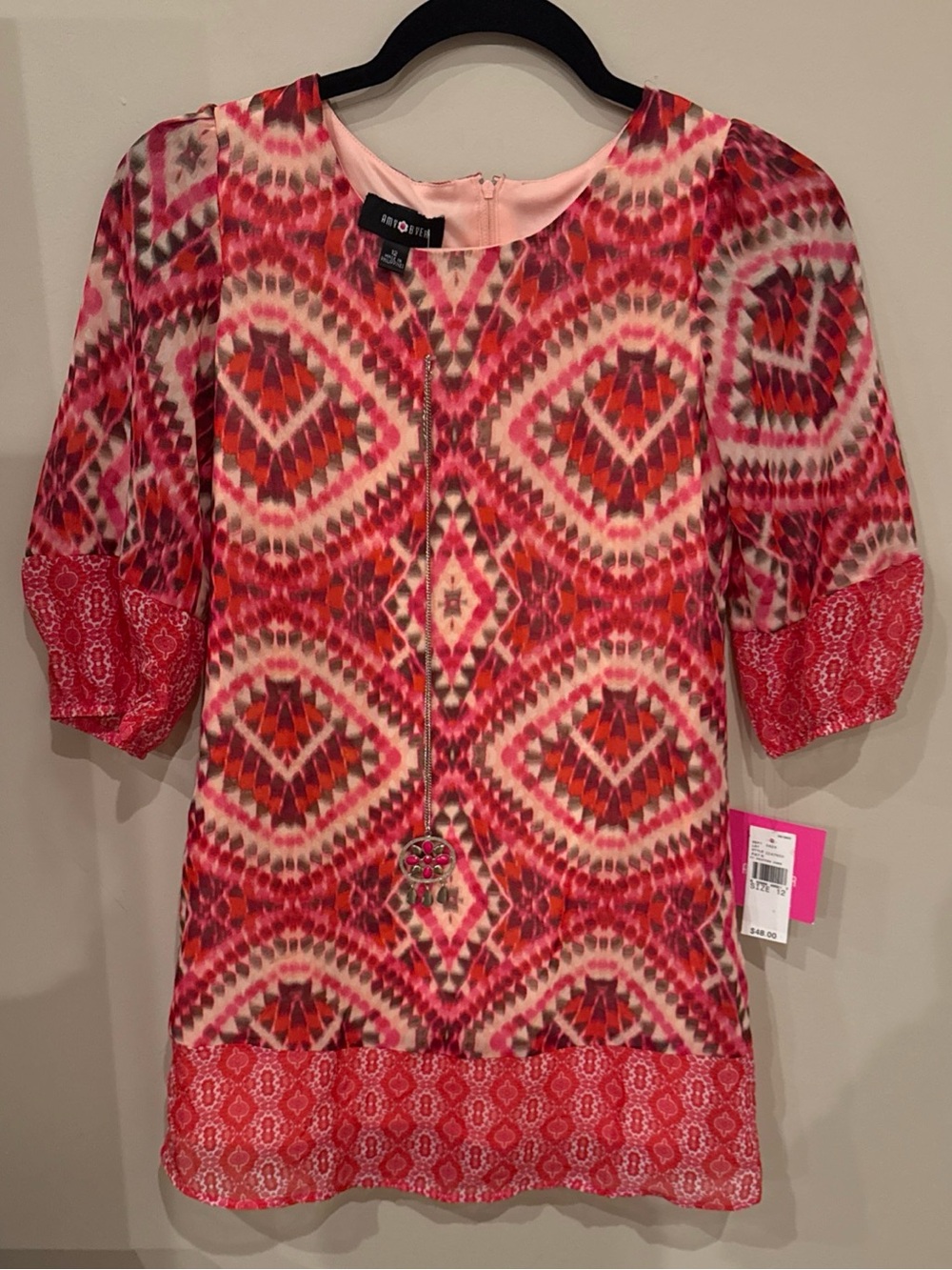 Amy Byer Girls Pink Chiffon Cake Dress - Size 12 - W/ Necklace New With Tags